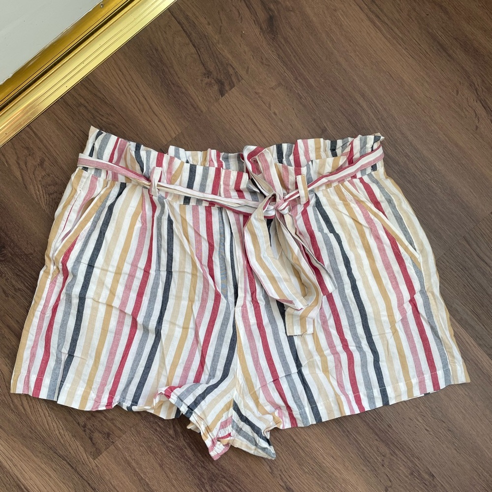Forever 21 Paper Bag Belted Stripe Shorts